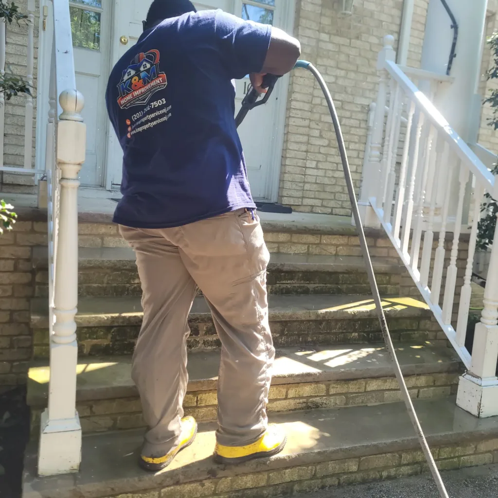 Pressure washing in New Jersey — porch and railings cleaned and washed